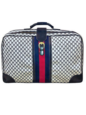 GUCCI SUPREME Sherry Line Navy GG Web Monogram Navy Suitcase COA